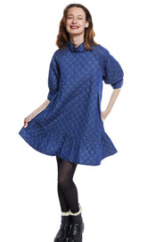 Dizzy-Lizzie St. Tropez soft quilted denim dress with oversized silhouette, featuring a relaxed fit and textured fabric.