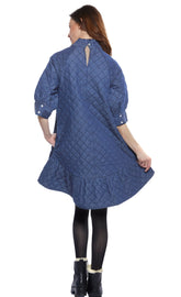 Dizzy-Lizzie St. Tropez Softly Quilted Denim Dress in oversized silhouette, showing quilted fabric and relaxed fit.
