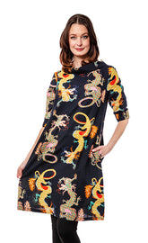 Black Audrey Retro Dress by Dizzy-Lizzie featuring dragon patterns, vintage-inspired design, and fitted silhouette.