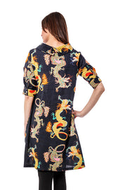 Black Audrey Retro Dress by Dizzy-Lizzie featuring dragon patterns, fitted silhouette, and vintage-inspired style.