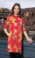 Red Audrey Retro Dress by Dizzy-Lizzie featuring dragon patterns, vintage style with a fitted bodice and flared skirt.