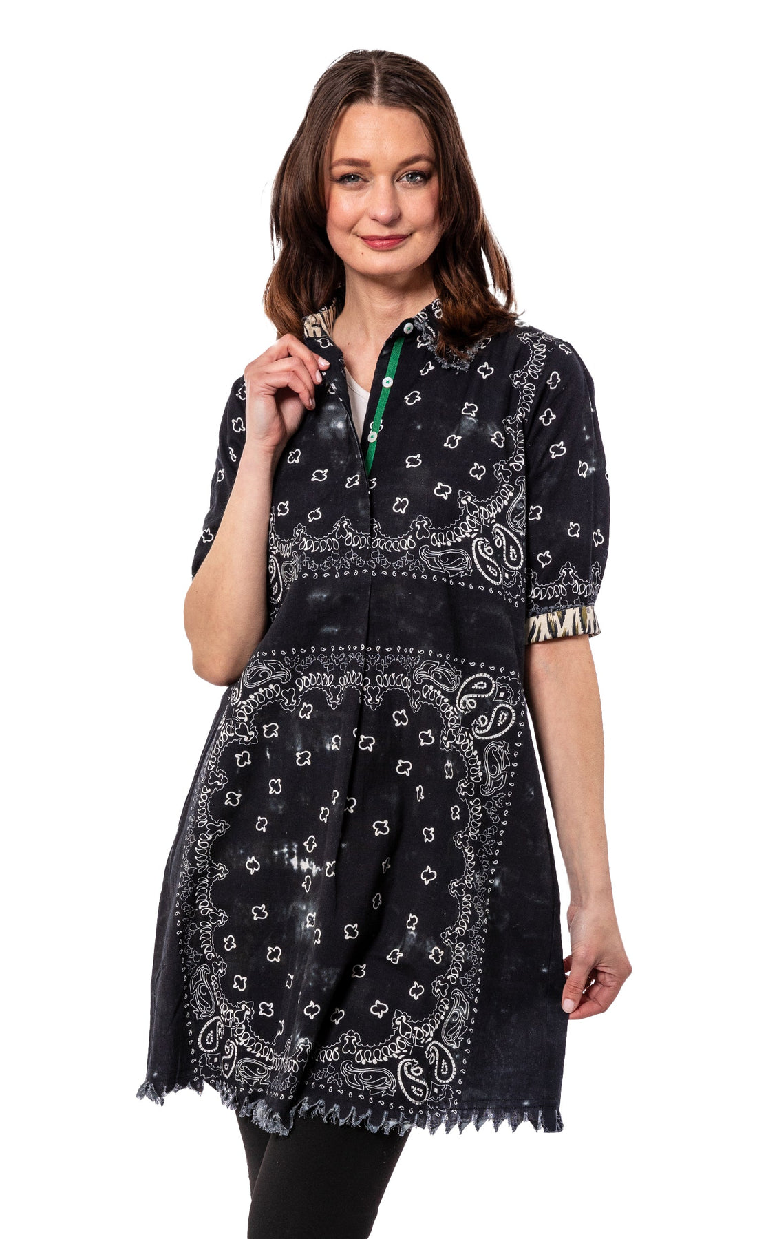 Dizzy-Lizzie Chatham Dress in black bandana print, sleeveless with a relaxed fit, perfect for casual summer wear.
