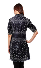 Dizzy-Lizzie Chatham Dress in black bandana print, featuring a stylish casual dress with a relaxed fit and sleeveless design.