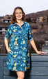 Blue Chatham Dress by Dizzy-Lizzie featuring an underwater print, sleeveless design, and knee-length silhouette.