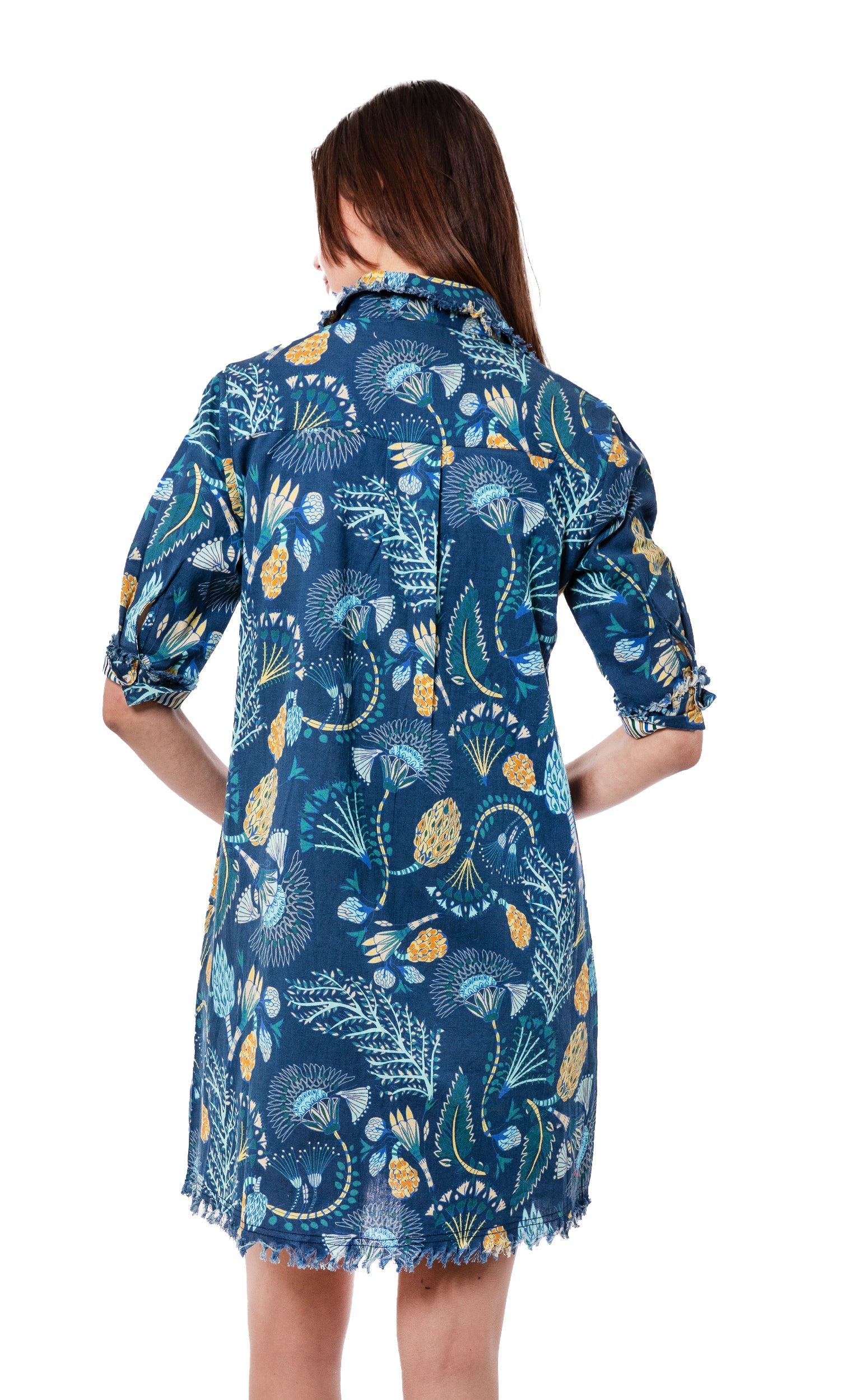 Dizzy-Lizzie Chatham Dress in blue with underwater print, lightweight fabric, and casual fit perfect for summer wear.