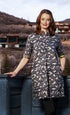 Dizzy-Lizzie Chatham Dress in leopard camo print, featuring a stylish, casual dress with a fitted waist and short sleeves.