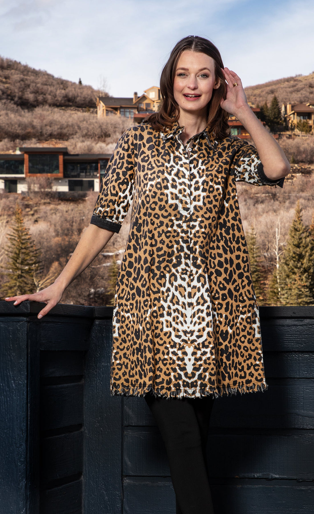 Dizzy-Lizzie Chatham Dress in bold cheetah print, stylish dress with a flattering fit, perfect for casual or dressy occasions.