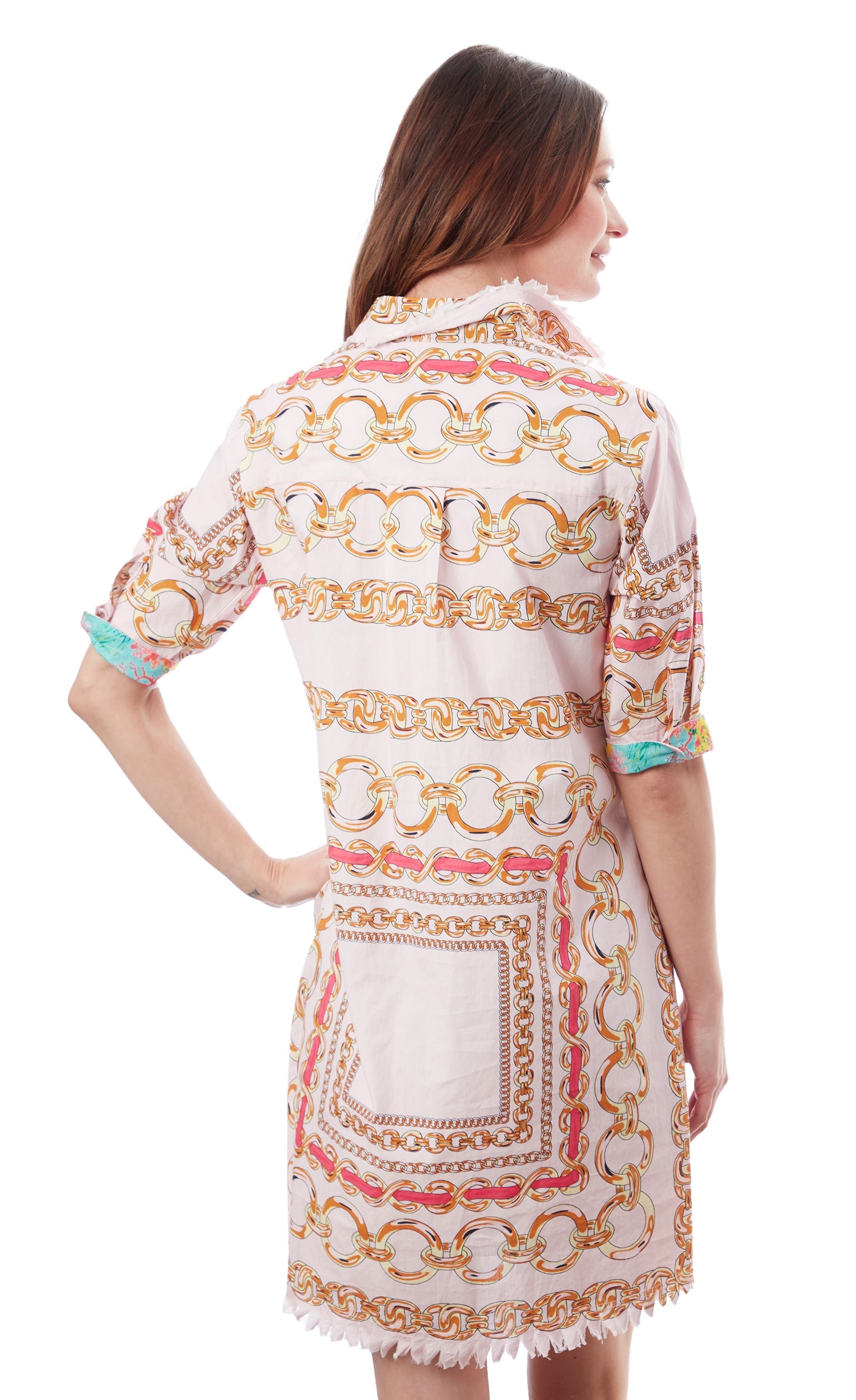 Pink links print Chatham dress by Dizzy-Lizzie, featuring a stylish design with a comfortable fit and elegant details.