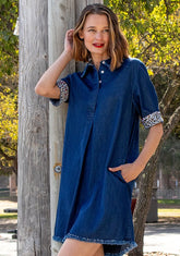 Dizzy-Lizzie Hyannis Dress in denim, XS size, featuring a casual sleeveless dress with a relaxed fit and denim fabric.