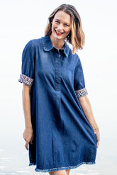 Dizzy-Lizzie Hyannis Dress Denim in size XS, casual denim dress with a fitted silhouette and button details, front view.