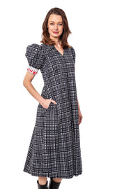 Dizzy-Lizzie Montauk Dress in black and white grid pattern, stylish dress with a fitted silhouette and classic design.