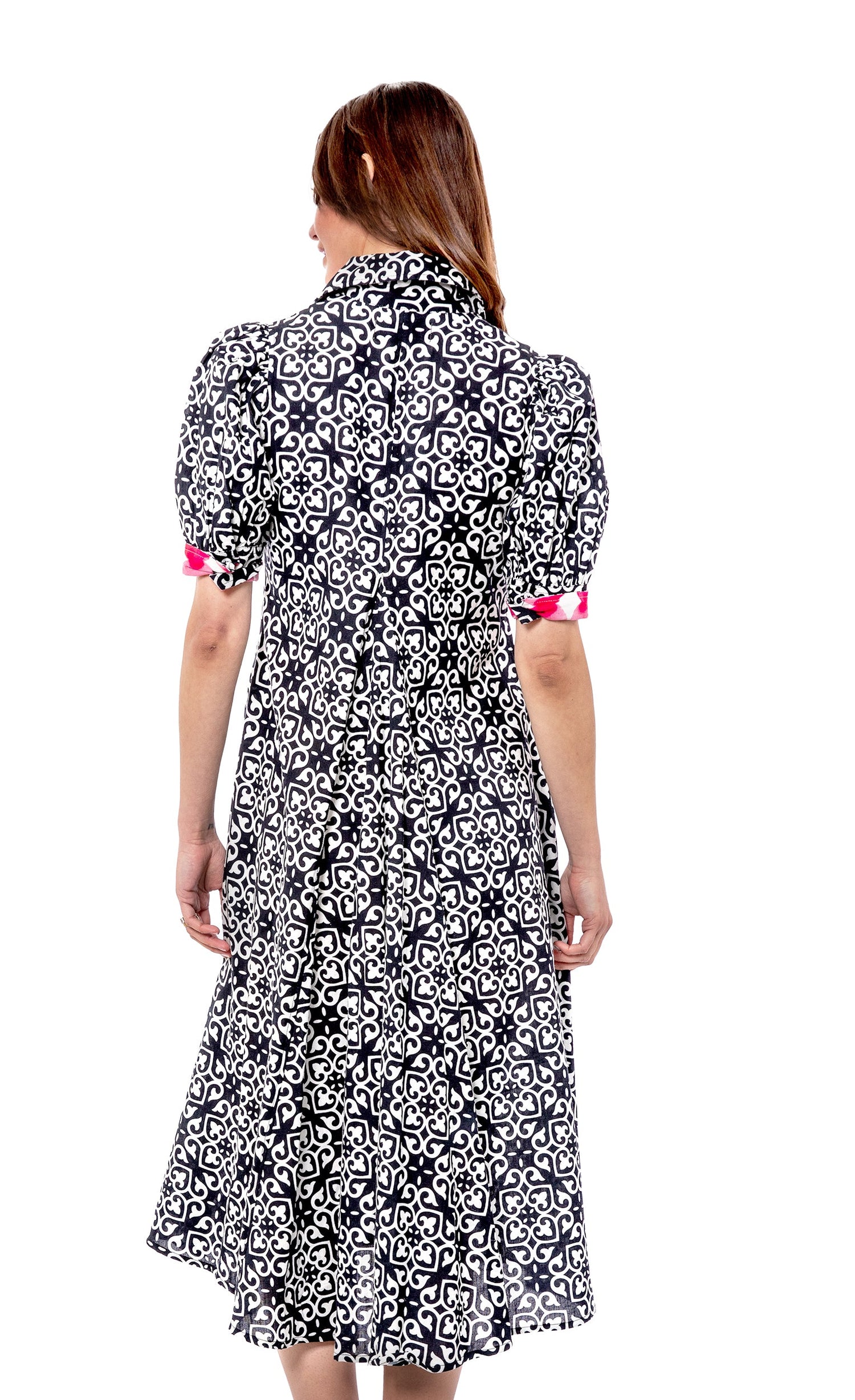Black and white geometric Montauk Dress by Dizzy-Lizzie, featuring a stylish, modern design with a fitted silhouette.