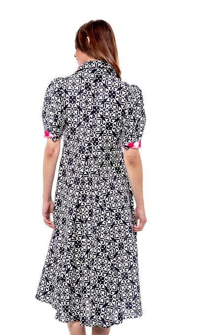 Black and white geometric Montauk Dress by Dizzy-Lizzie, featuring a stylish, modern design with a fitted silhouette.