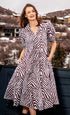 Dizzy-Lizzie Montauk Dress in chocolate ivory tiger stripe print, stylish sleeveless dress with a flowing silhouette.