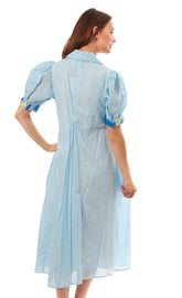 Light blue Montauk Dress by Dizzy-Lizzie featuring a stylish geo print, sleeveless design, and flowing fabric.