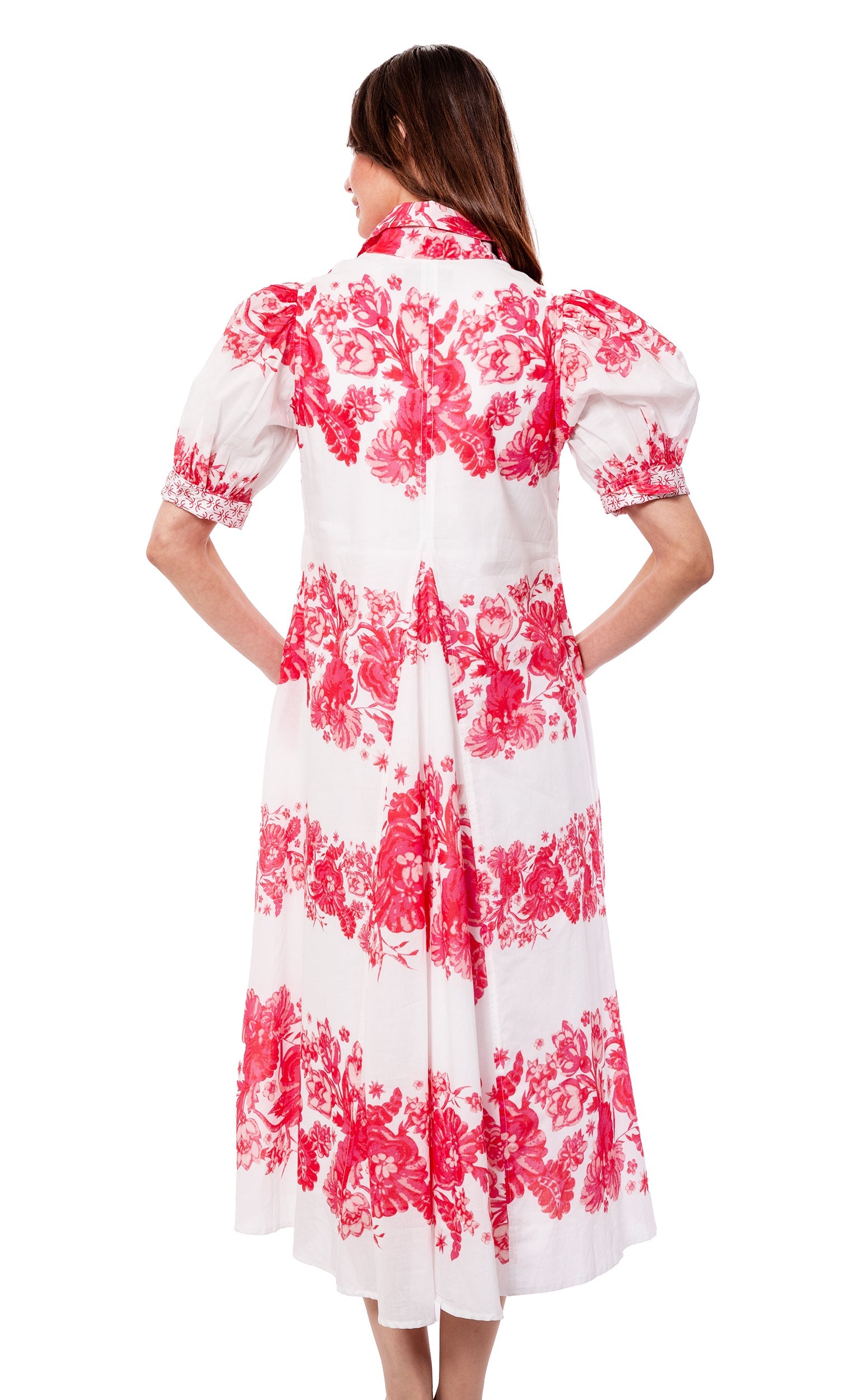 Pink floral print Montauk dress by Dizzy-Lizzie, featuring a flowy fabric and stylish design perfect for warm weather.
