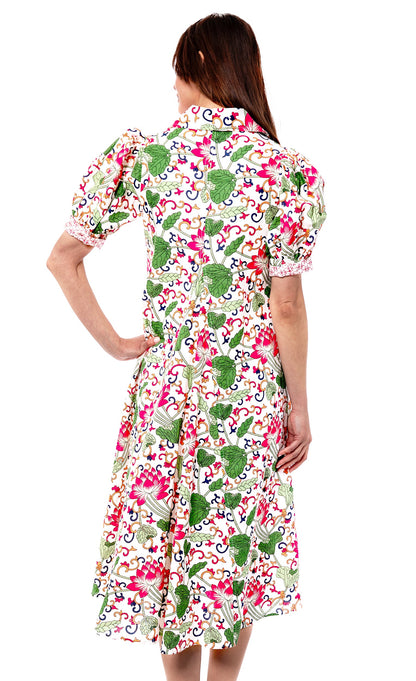White floral Montauk Dress by Dizzy-Lizzie featuring a flowy design and lightweight fabric, perfect for summer wear.