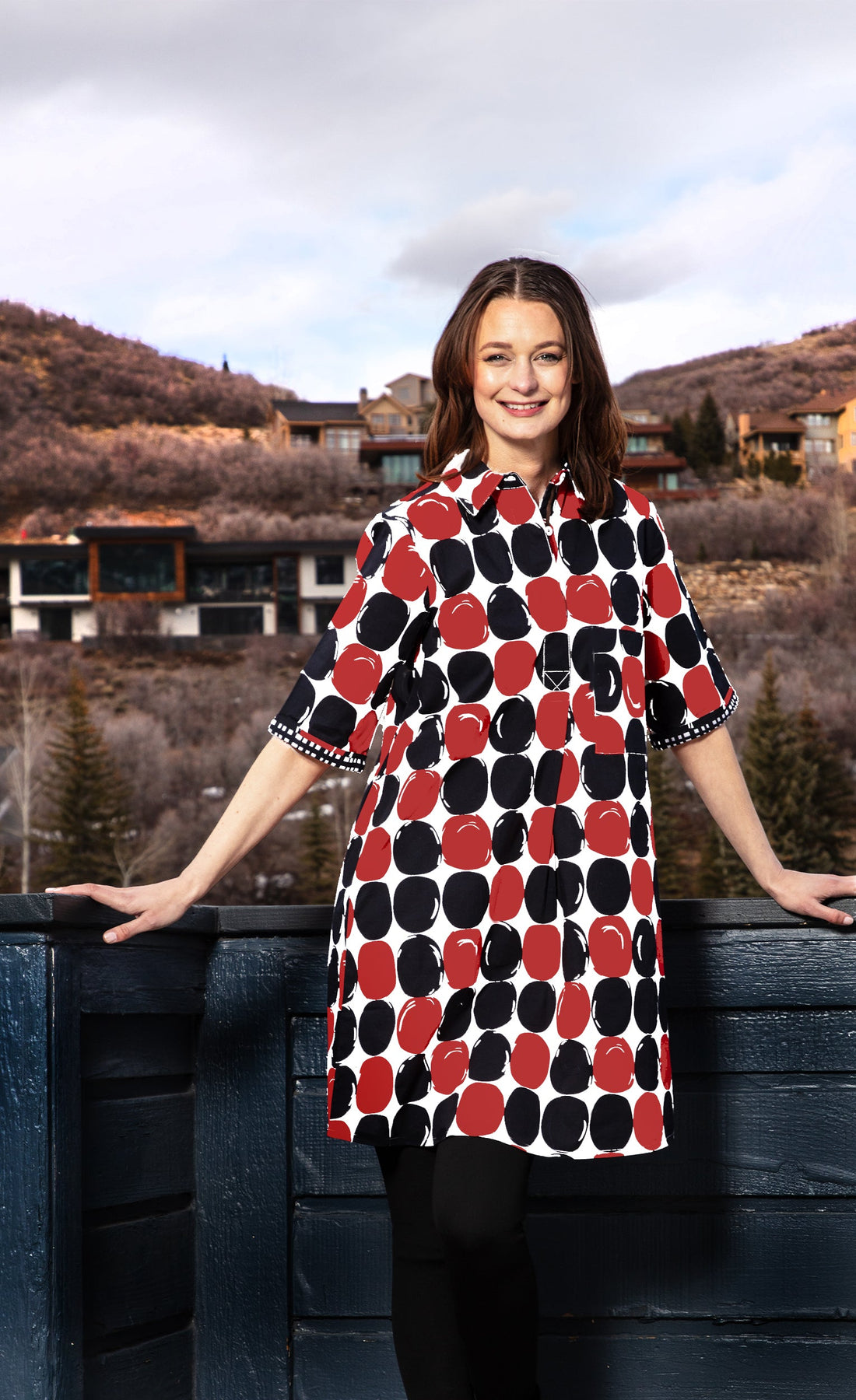 Red and black big dot dress by Dizzy-Lizzie, featuring a stylish and comfortable design, perfect for casual or semi-formal occasions.