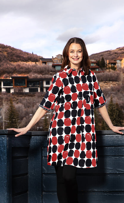 Red and black big dot dress by Dizzy-Lizzie, featuring a stylish and comfortable design, perfect for casual or semi-formal occasions.