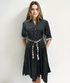 Dizzy-Lizzie Mrs Maisel Black Stretch Poplin dress, fitted style with long sleeves and classic design, shown on a mannequin.