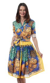 Dizzy-Lizzie Mrs Maisel coconut print dress in XS, featuring a stylish dress with a vibrant coconut pattern.