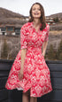 Pink and white Mrs Maisel dress by Dizzy-Lizzie featuring bold ikat pattern, stylish and vibrant for a fashionable look.