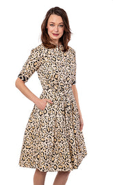 Dizzy-Lizzie Mrs. Maisel leopard print dress in XS, featuring a stylish, vintage-inspired design with bold animal print fabric.