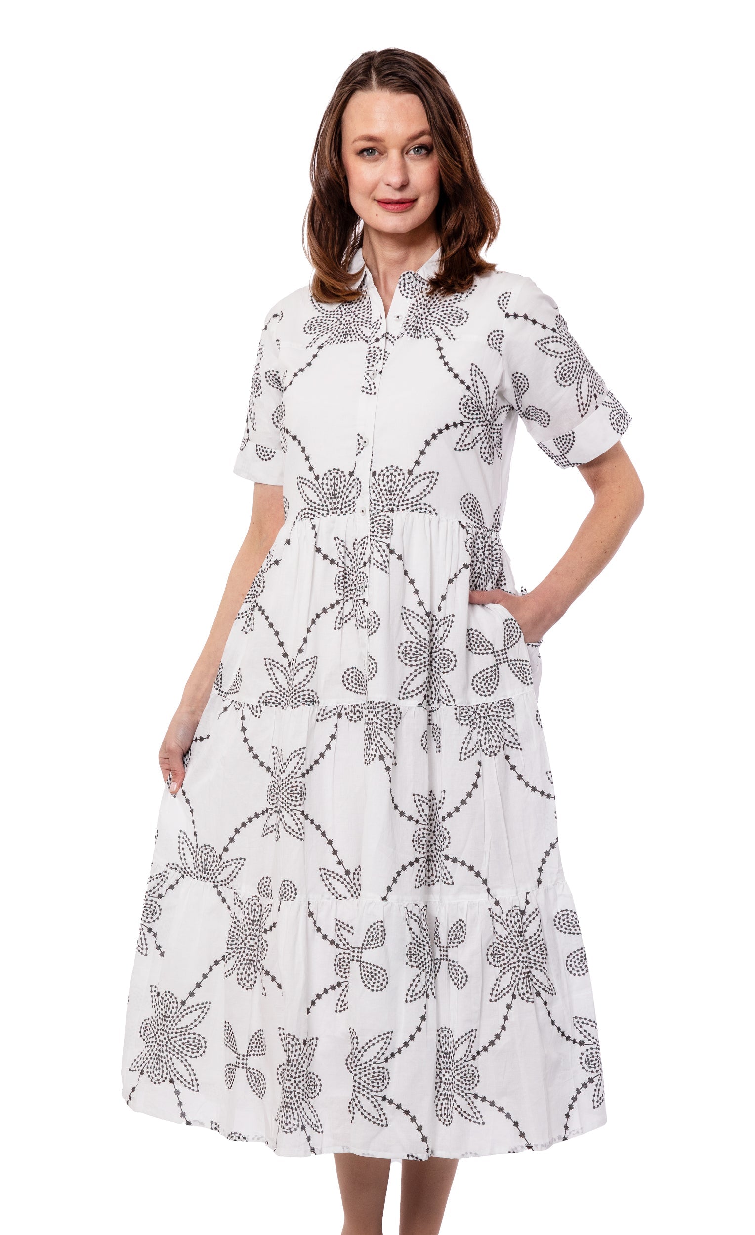Dizzy-Lizzie Palm Desert Black White Geo dress with bold geometric pattern and sleeveless design, perfect for casual or semi-formal wear.