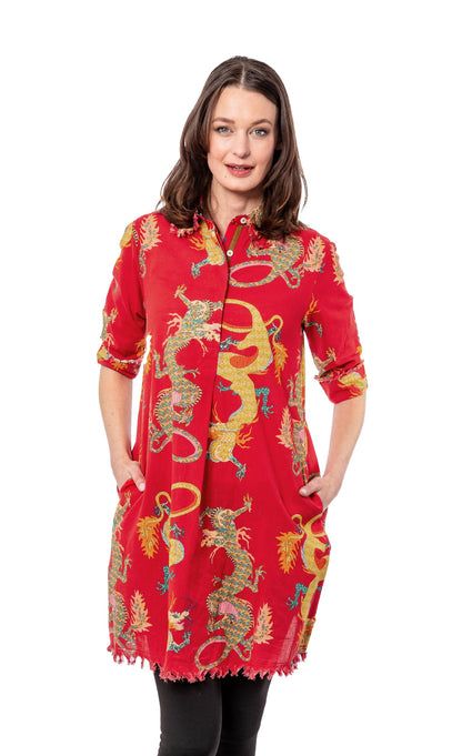 Red Dragon Chatham Dress by Dizzy-Lizzie featuring a vibrant red fabric and stylish design, perfect for elegant occasions.