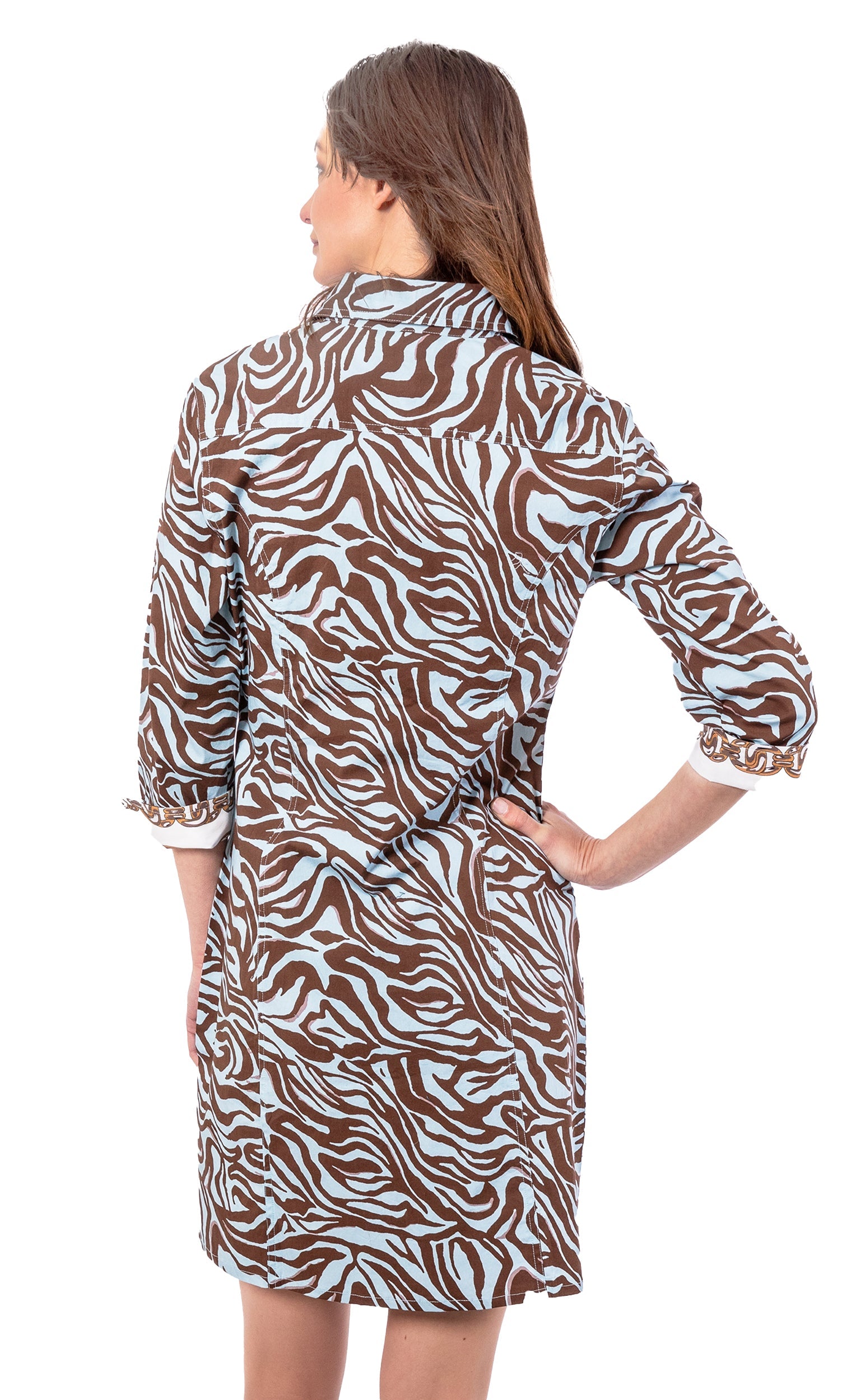Turquoise tiger print dress by Dizzy-Lizzie featuring a stylish Sag Harbor design, perfect for casual or summer wear.