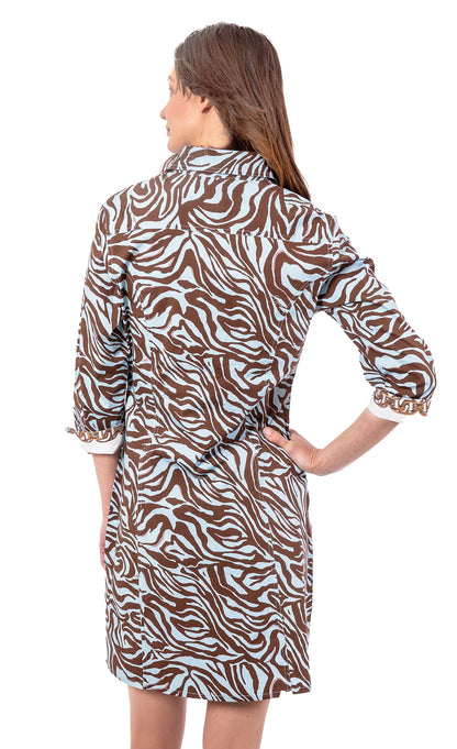 Turquoise tiger print dress by Dizzy-Lizzie featuring a stylish Sag Harbor design, perfect for casual or summer wear.