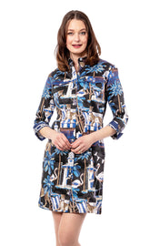 Dizzy-Lizzie Sag Harbor Navy Pavilion Print dress in XS with a stylish navy and pavilion pattern, perfect for casual or dressy occasions.