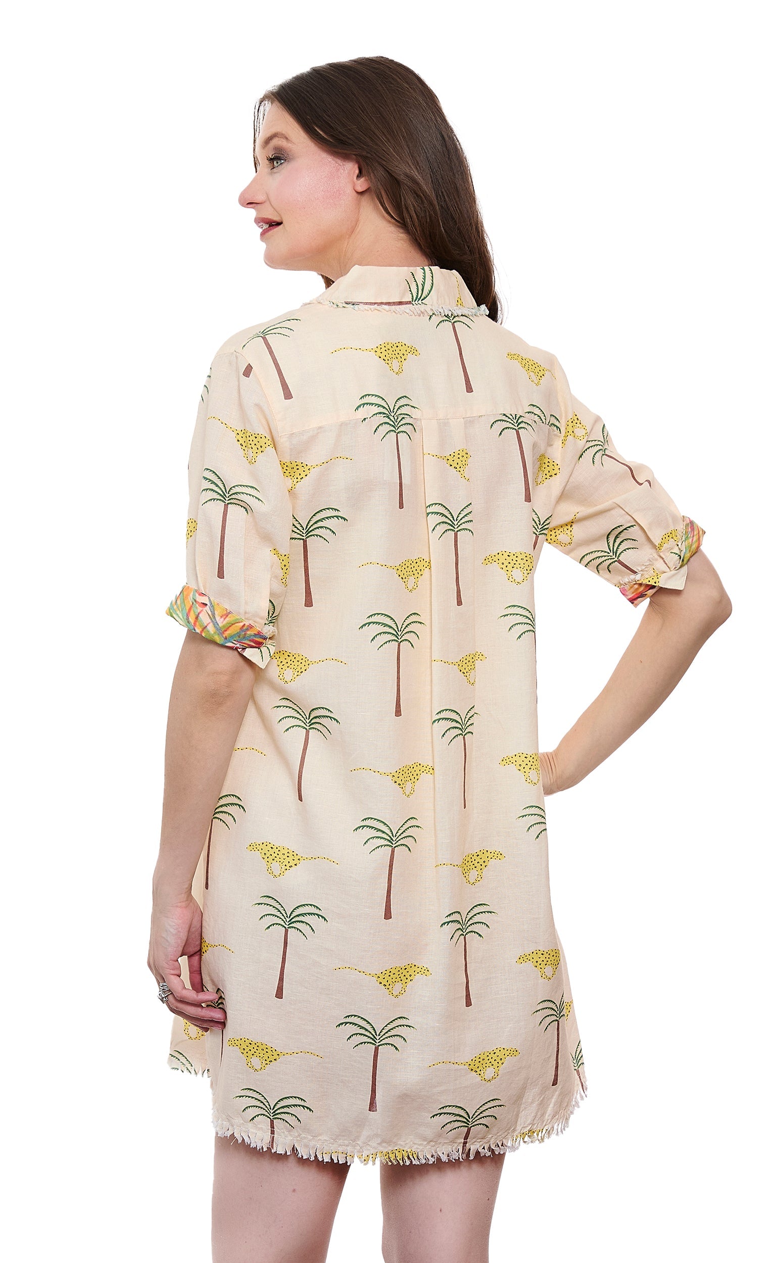 Dizzy-Lizzie Chatham Dress with cheetah and palm tree print, featuring a stylish summer dress with bold animal and tropical patterns.