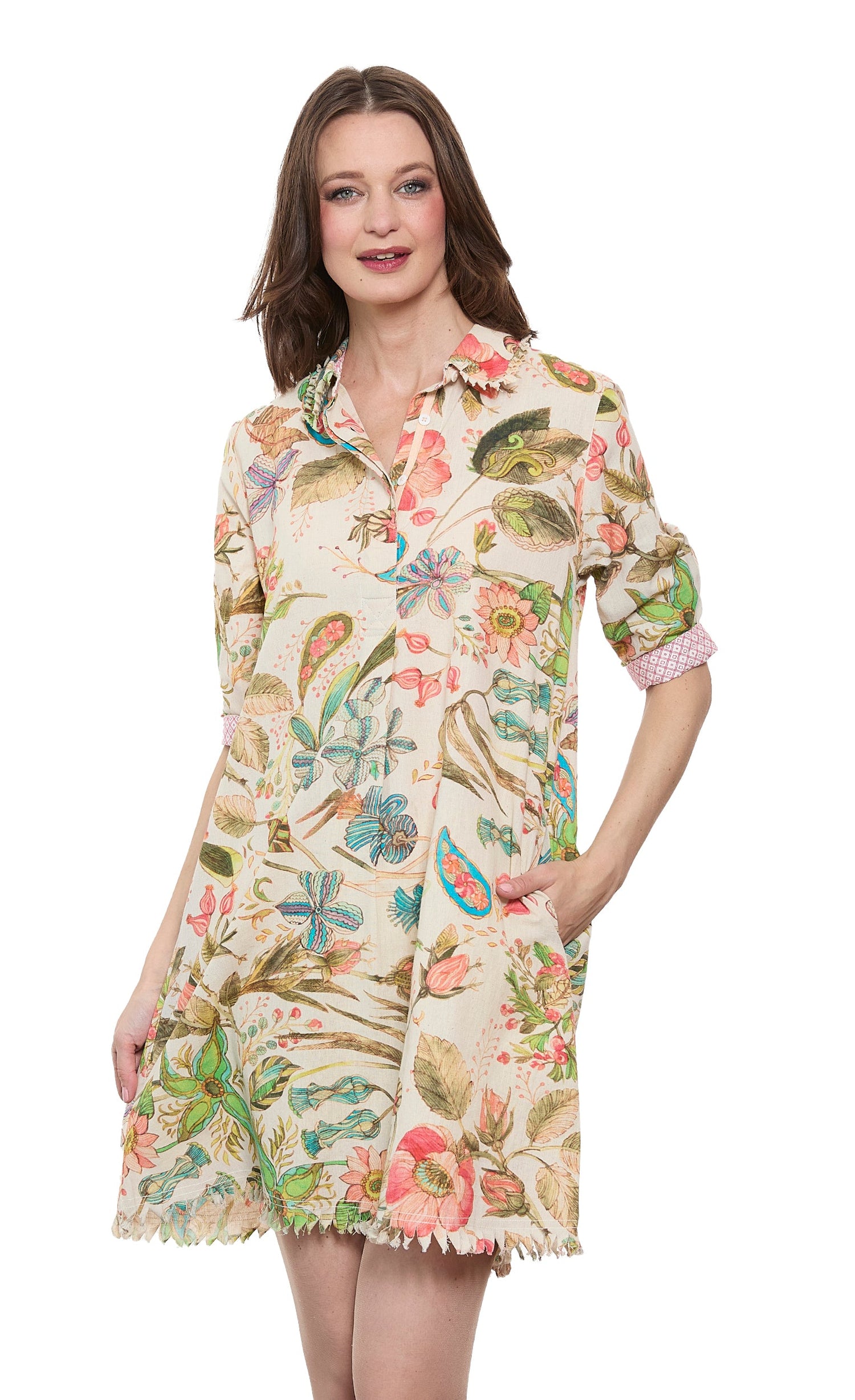 Dizzy-Lizzie Chatham floral print dress with a fitted bodice and flowing skirt, perfect for casual or semi-formal occasions.
