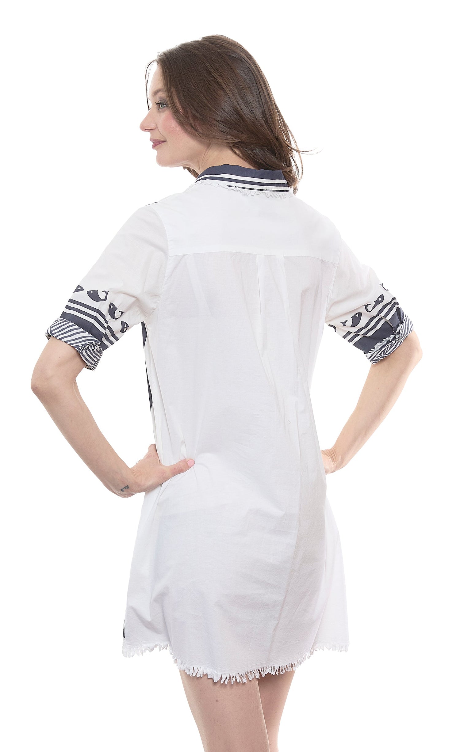 Dizzy-Lizzie Chatham Whales print dress featuring a nautical whale pattern in soft colors, casual and stylish for everyday wear.