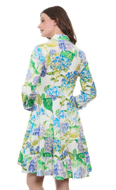 Light linen and cotton Delray Dress by Dizzy-Lizzie featuring a delicate hydrangeas print, perfect for casual summer wear.