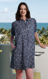 Navy and white polka dot puff sleeve dress by Dizzy-Lizzie, featuring a stylish and feminine design.