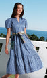 Litchfield navy and white swirl print dress by Dizzy-Lizzie, with a flowy silhouette and sleeveless design.