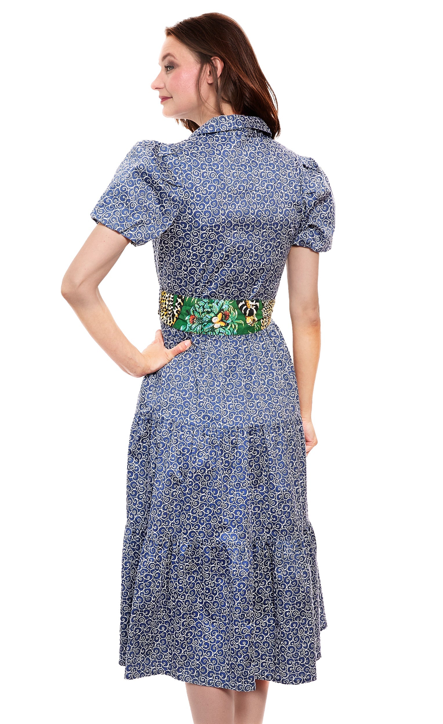 Navy and white swirl print dress by Dizzy-Lizzie featuring a stylish, flowy design perfect for casual or semi-formal wear