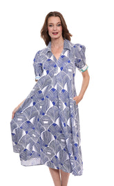 Navy and white geometric print Montauk dress by Dizzy-Lizzie, sleeveless summer dress with a relaxed fit.