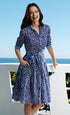 Navy and white polka dot cotton voile dress by Dizzy-Lizzie, featuring a classic Mrs. Maisel-inspired style.