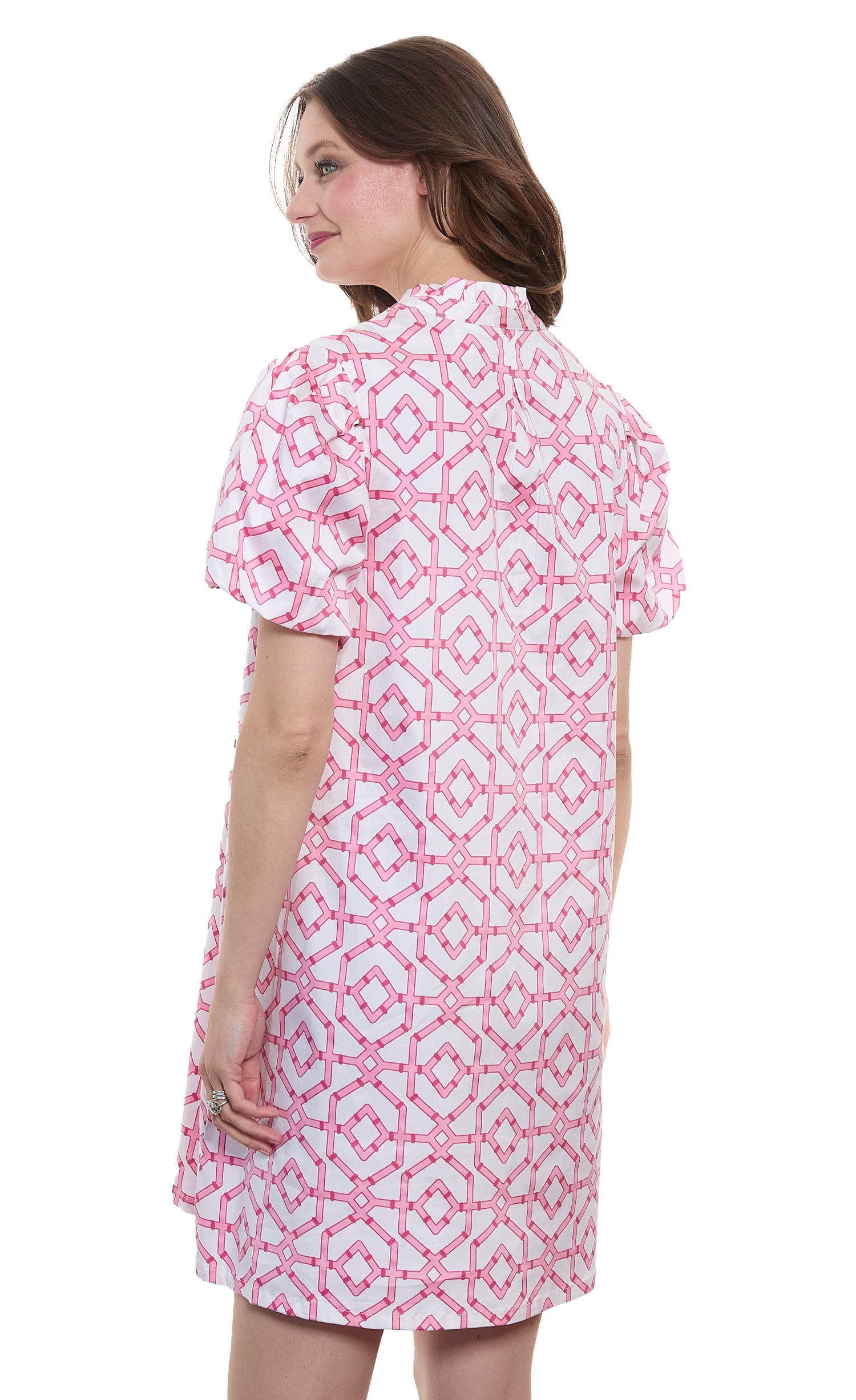 Dizzy-Lizzie Tiburon dress with puff sleeves and straight skirt, elegant women&