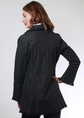 Black Park Slope denim jacket by Dizzy-Lizzie, shown in XS size with classic design and visible stitching.