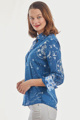 Navy 3/4 sleeve Rome shirt by Dizzy-Lizzie featuring constellation print, casual and stylish for everyday wear.
