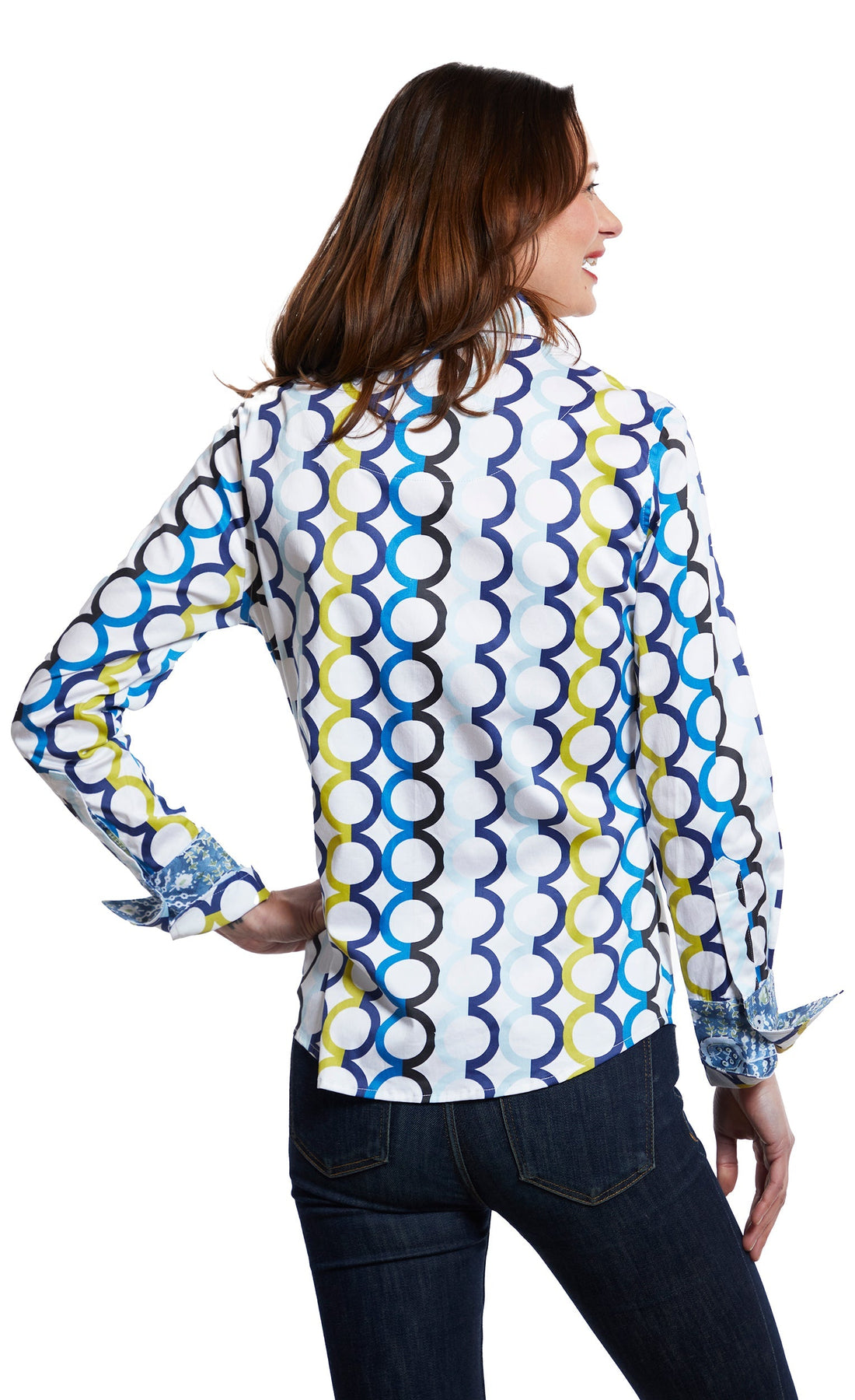 Dizzy-Lizzie Rome shirt in blue featuring Olympic rings on a white background, casual men&
