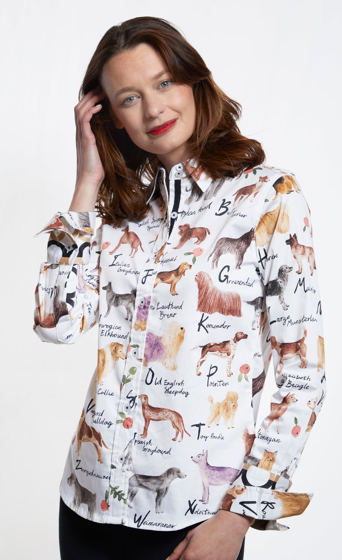 Dizzy-Lizzie Rome Shirt featuring Pedigree Doggies and their Elegant Names, stylish dog-themed apparel for pet lovers.