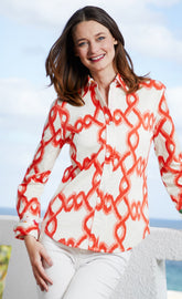 Dizzy-Lizzie Rome shirt in orange and white flame stitch, casual men&