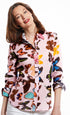 Pink butterfly print Rome shirt with 3/4 sleeves by Dizzy-Lizzie, shown on a model with a casual, stylish fit.