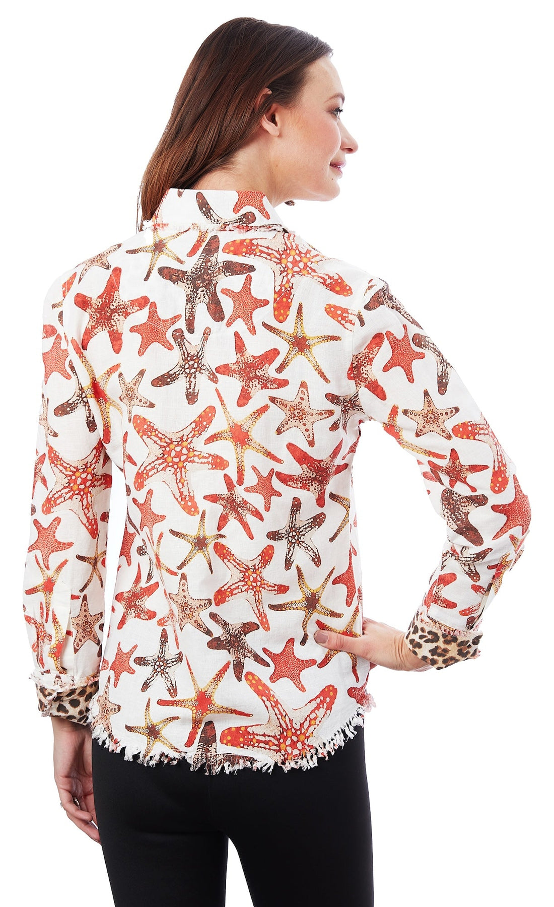 Dizzy-Lizzie Cape Cod starfish print shirt in XS with colorful starfish design on lightweight fabric.