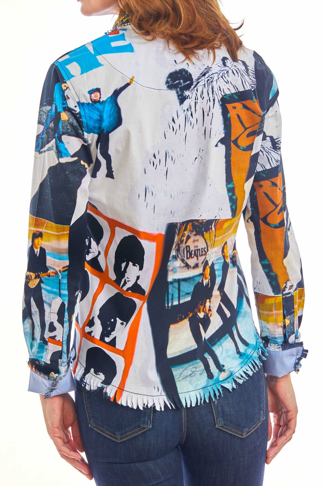 Dizzy-Lizzie Fab 4 Top shirt in XS, featuring a colorful graphic design and casual fit, displayed on a hanger.